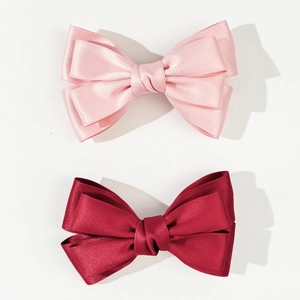 Eleganti fermagli per capelli con fiocco a doppio strato in raso rosa e rosso vino