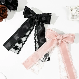 Barrettes à cheveux à double couche de dentelle noire et rose avec finition satinée chic