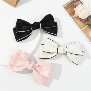 French Vintage Jacquard Fabric Bow Hair Clip Elegant Contrast Edging Duckbill Clip Ribbon Hairpin For Women Hair Accessory