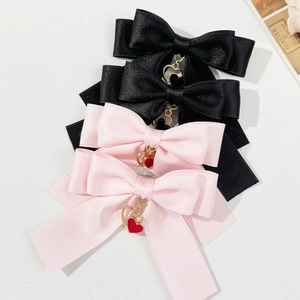 Barrettes à cheveux nœuds avec pendentifs cœur en noir et rose, lot de 4 pièces