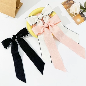 Fermaglio per Capelli con Fiocco in Jacquard Elegante Stile Coreano per Donna Clip a Becco d'Anatra con Nastro Lungo Dolce