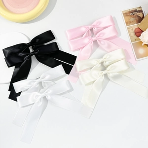Pinces à Cheveux Nœud en Satin Ballet Core Longs Rubans pour Femmes Filles Fait Main Double Couche Queue de Cheval
