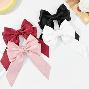 Elegant Large Satin Bow Hair Clip For Women French Style Long Tail Ribbon Barrette Handmade Sweet Fashion Hair Accessory