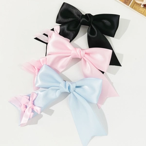 Elegante Satin-Schleifen-Haarspangen in Schwarz Rosa und Blau mit langen Bändern