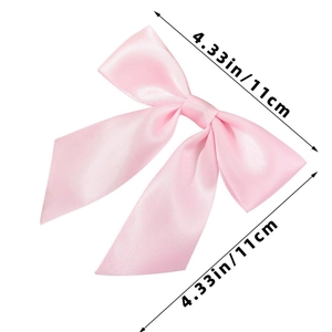Detail showing pink satin bow hair clip with size measurements of 4.33 inches