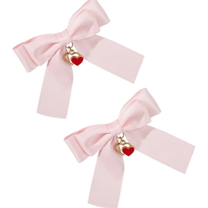 Barrettes à cheveux nœud rose avec pendentifs cœur doré au style doux minimaliste