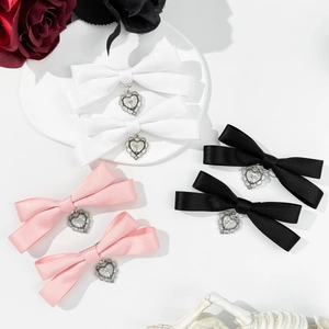 Satin Bowknot Hair Clips With Alloy Heart Cross Pendant Gothic Lolita Style Duckbill Clips For Women Girls Hair Accessory