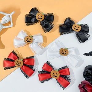 Halloween Pumpkin Bow Hair Clips Women Dark Style Lace Ribbon Hairpin Jack-O-Lantern Accessories For Costume Party Decor