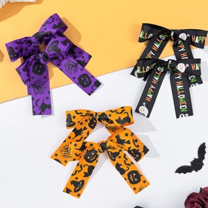Barrettes à Cheveux Nœud en Ruban Gros-Grain Halloween Avec Motif Citrouille Fantôme Pinces Croco pour Fête Femmes Filles
