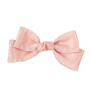 Elegant pink satin ribbon bow hair clip with decorative dotted edges for women