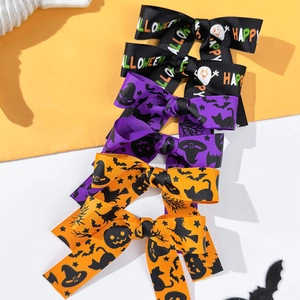 Barrettes d'Halloween en ruban gros-grain avec motifs fantôme, citrouille et chauve-souris