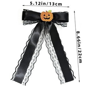 Detailed dimensions of 13x22cm Halloween black lace hair clip with orange pumpkin motif