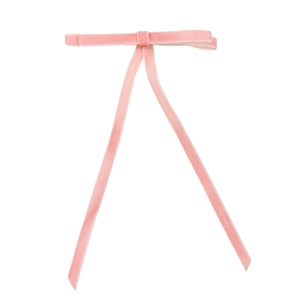 Pink velvet hair bow clip with long ribbons on white background for women styling