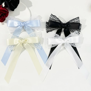 Pince à Cheveux Nœud en Dentelle Ruban de Satin Longues Lanières Pince à Ressort Élégant Lolita Gothique Coiffe Pour Femmes Accessoire Fête
