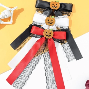 Halloween Pumpkin Lace Bow Hair Clip Gothic Sweet Cool Style Satin Ribbon Streamer Jack-O-Lantern Headpiece For Women Party