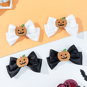 Halloween bow hair clips set with pumpkin motifs for festive women hair accessories