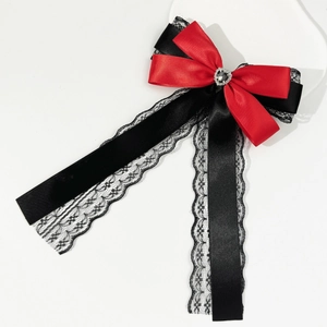 Barrette à cheveux gothique en dentelle avec nœud en satin rouge et noir et cœur