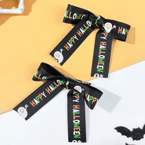 Détails des barrettes nœuds d'Halloween avec motifs fantômes citrouilles et texte festif