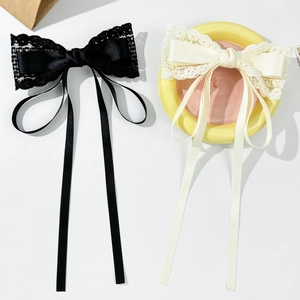 Pince à Cheveux Élégante en Dentelle Française avec Nœud Long Ruban Satin Pince à Ressort Doux Accessoires Cheveux Quotidien Fête