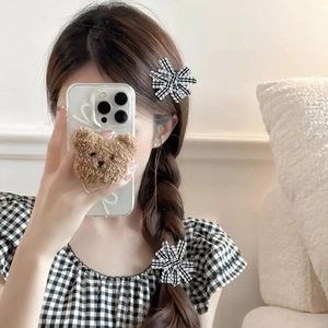 Sweet Gingham Bow Hair Clips With Scalloped Lace Edge For Girls Cute Fabric Duckbill Hairpins Hair Accessories