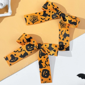 Noeuds à cheveux Halloween pour filles avec motifs citrouilles et sorcières en ruban orange