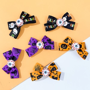 Halloween Eyeball Bow Hair Clips Spooky Bat Pumpkin Ghost Ribbon Alligator Clips Horror Costume Hair Accessories For Women
