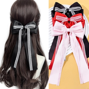 Barrette à cheveux élégante à nœud multicouche avec bord en dentelle en plusieurs couleurs