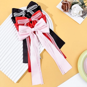 Barrettes à cheveux à nœuds élégants avec longs rubans en satin noir, rouge et rose
