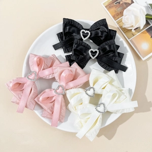 Barrette à Cheveux en Satin avec Nœud et Strass en Cœur Pince à Bec de Canard Douce pour Femmes Filles Accessoire Élégant