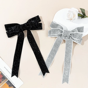 Elegant Glitter Bow Hair Clip With Long Ribbon Sequin Fabric Hairpin For Women Wedding Party Elegant Hair Accessories