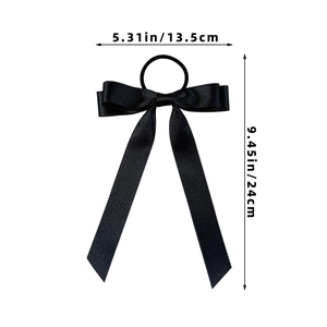 Size specifications for black satin ribbon bow hair scrunchie 13.5cm width and 24cm length