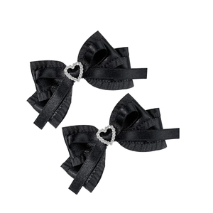Barrettes noeuds noirs élégants avec strass cœur et bords en dentelle plissée