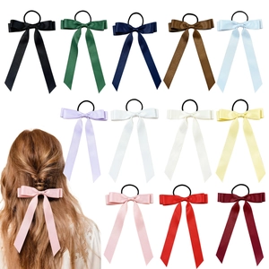 Elegant Ribbon Bow Hair Tie For Women Satin Fabric Bowknot Ponytail Holder Long Streamer Korean Style Headwear Hair Accessories