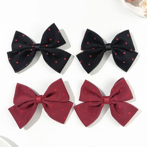 Polka dot bow hair clips set with black and burgundy fabric for elegant women styling