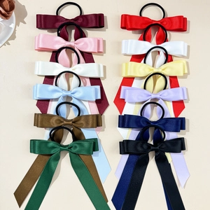 Elegant 12-piece silk satin ribbon bow hair scrunchies set in assorted vibrant colors