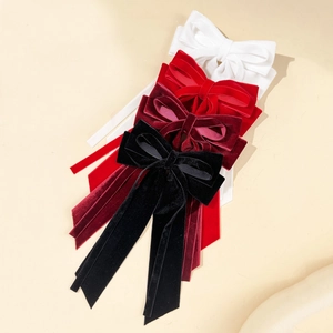 Elegant velvet bow hair clips with long streamers in white, red, burgundy and black colors