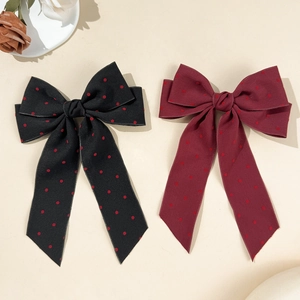 French Elegant Polka Dot Bow Hair Clip With Long Streamers Vintage Ribbon Large Hair Accessories For Women Hairgrip