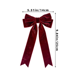 Elegant deep red velvet bow hair clip with long ribbons 14cm wide and 25cm high