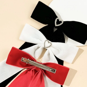 Lot de barrettes à cheveux n?ud en velours vintage avec strass en c?ur évidé élégant