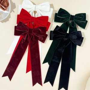 Elegant Velvet Large Bow Hair Clip Long Streamers Retro Duckbill Clip For Women Party Christmas Accessories Fashion Headpiece