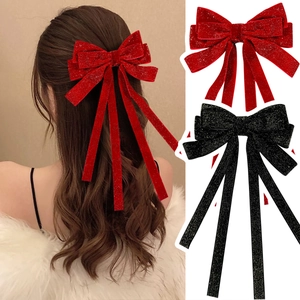 Elegant Velvet Butterfly Bow Hair Clip With Long Streamers Glitter Fashion Hair Accessories For Women New Year Party Gift