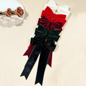Elegant velvet bow hair clips set with long ribbons in five classic assorted colors