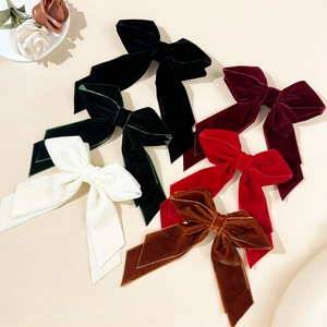 Set of 6 velvet bow hair clips in vintage autumn colors for elegant women hairstyles