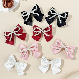 Barrette à Cheveux Nœud en Satin Avec Embellissement de Fausses Künstliche Perles Style Princesse Pince Bec de Canard Pour Filles