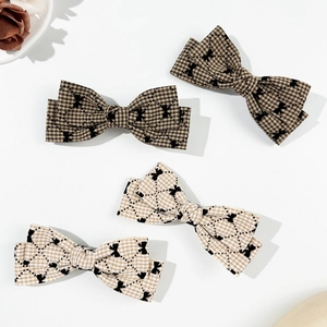 Lot de barrettes à cheveux nœud style Maillard, motifs à carreaux marron et beige chic