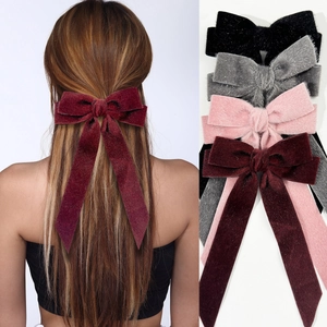 Elegant Plush Bow Ribbon Hair Clip For Women Winter Autumn Velvet Bowknot Spring Clip Fashion Hair Accessory For Daily