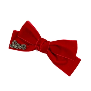 Red velvet double layer bow hair clip with vintage metal Love letter decoration