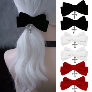 Fermaglio per Capelli con Fiocco in Velluto Croce Gotica Stile Dark Cool Ciondolo in Lega Accessori per Capelli Donna