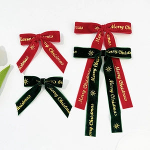 Barrette à Nœud en Velours de Noël pour Femmes Merry Christmas Lettre d'Or Étoile Motif Doux Accessoires de Cheveux Fête