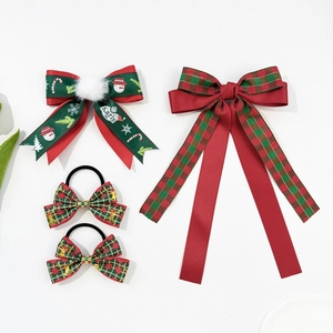 Pinces À Cheveux Nœud De Noël Écossais Rouge Vert Renne Père Noël Pompon Élastiques Cheveux Coiffure De Fête Femmes